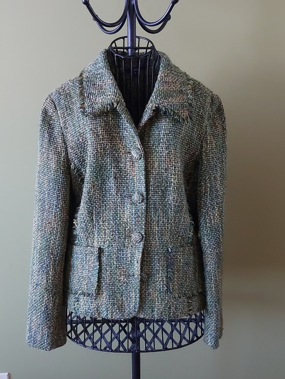 Reitmans Green Tweed Button-Up Blazer